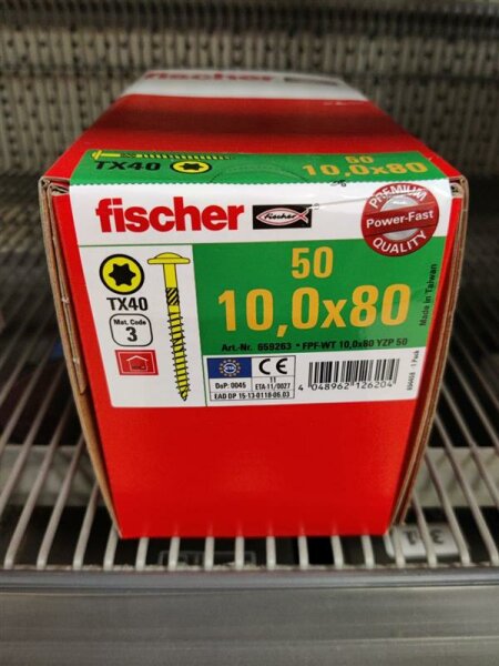 FISCHER Power-Fast 10,0x80 TK gevz TG TX Tellerkopf gelb verzinkt Torx 50er Pack