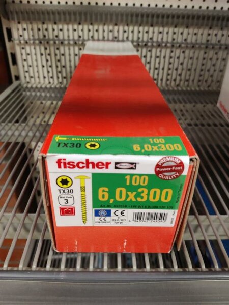 FISCHER Power-Fast 6,0x300 TK gevz TG TX Tellerkopf gelb verzinkt Torx 100er Pack