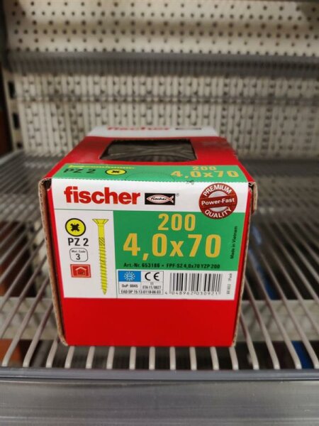 FISCHER Power-Fast 4,0x70 SK gevz TG PZ Senkkopf gelb verzinkt Kreuz 200er Pack