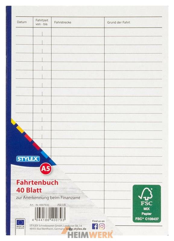 Fahrtenbuch A5 40 Blatt FSC