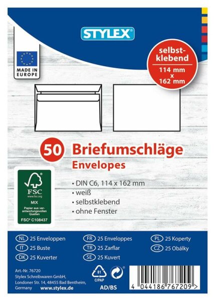 Briefumschläge C6 50er selbstklebend FSC