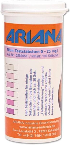 Nitrit-Indikatoren/Messstäbchen TRGS 611 Nitrit-Gehalt 0-25 mg/l 100er in Dose ARIANA