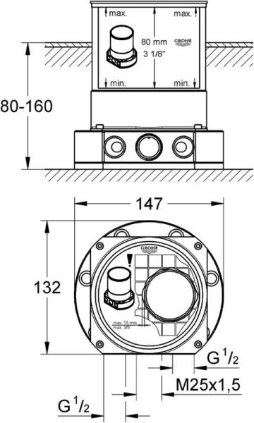 GROHE Rohbauset 1/2? für freistehende Wanneneinläufe und - mischbatterien