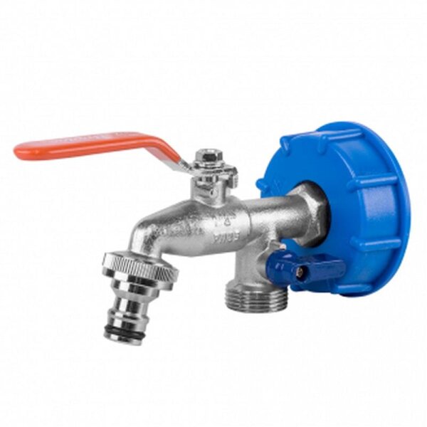 IBC-Adapter S60x6, Wasserhahn mit zwei 3/4"-Ausgängen + 2 3/4"-Hahnadaptern