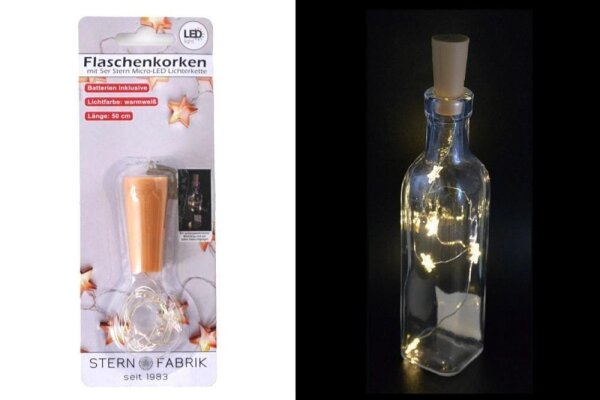 Flaschenkorken m.LED-Mikro-Lichterkette 5 Sterne 50cm