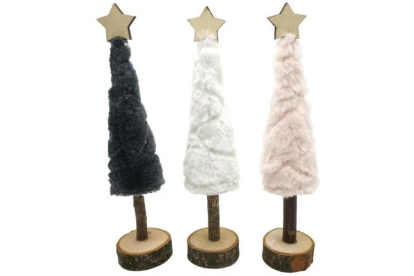 Baum aus Holz mit Filz und Stern, 25x6.5cm, 3 Farben