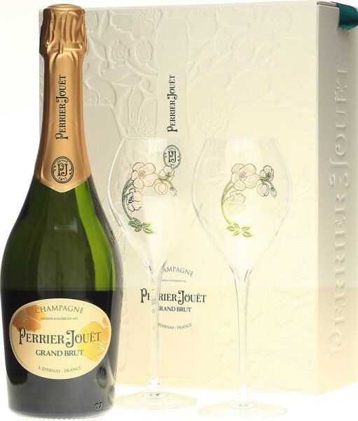 Perrier Jouet Grand Brut Geschenkset mit 2 Gläsern mit 0,75 Liter und 12% Vol.