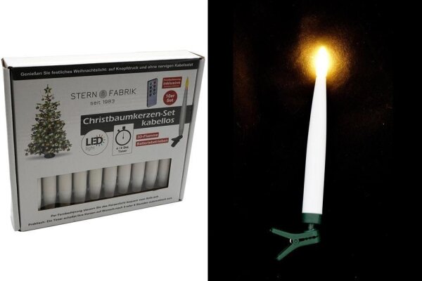 Baumkerzen 3D Flamme 10er Packung, batteriebetrieben mit Fernbed."