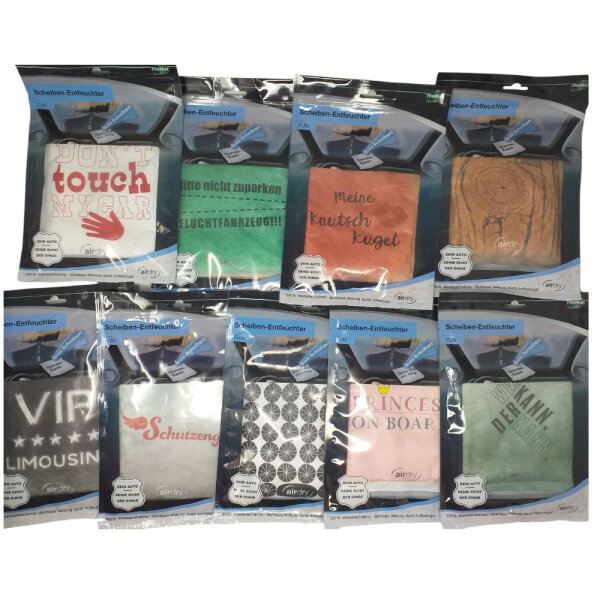 Scheibenentfeuchter Granulat Kissen 100g THO MAR  mit Spruch 4fach sortiert Air Dry