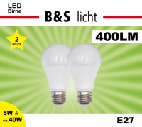 LED Birne 2er Pack A60 5W E27 400lm RA80 3000 K