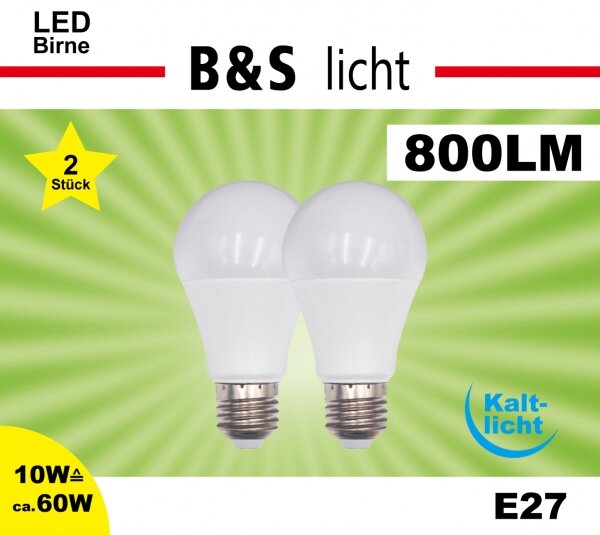 LED Birne 2er Pack A60 10W E27 800 lm RA80 3000 K Kaltlicht