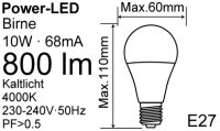 LED Birne 2er Pack A60 10W E27 800 lm RA80 3000 K Kaltlicht