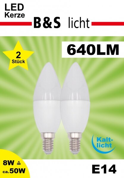 LED Kerze 2er Pack C37 8W E14 640lm Kaltlicht