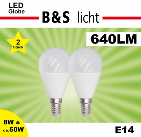 LED Mini Globe 2er Pack G45 8W E14 640lm RA80 3000 K