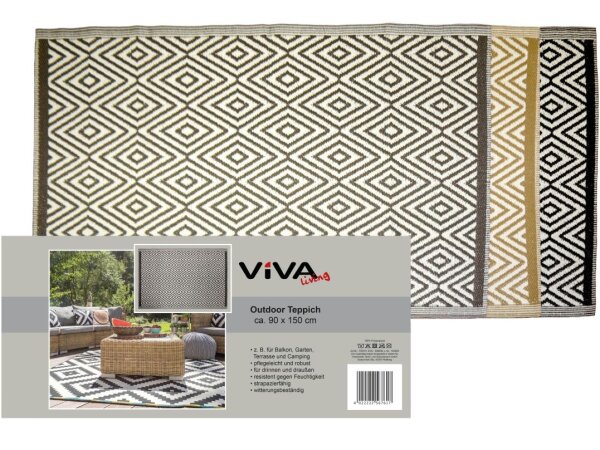 Outdoor Teppich 90x150cm Raute schwarz, beige, grau