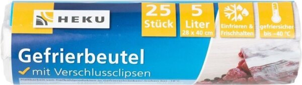 Gefrierbeutel 25er 5 Liter, mit Beschriftungsfeld, Rolle, LDPE, ca.28µ