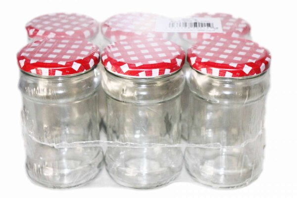 Einweckgläser 6er 315ml m.66er Deckel, rot-weiß kariert