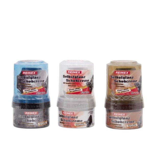 Selbstglanz Schuhcreme mit integriertem Schwamm 50ml 3-fach sortiert