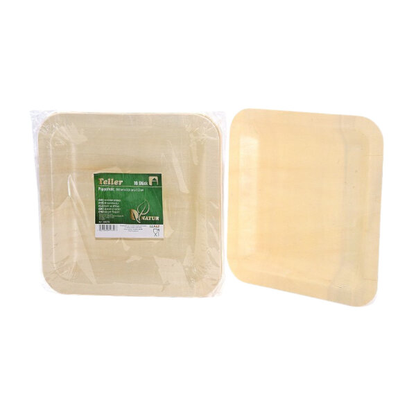 Teller 10er quadratisch, Pappelholz 21,5x21,5x2cm