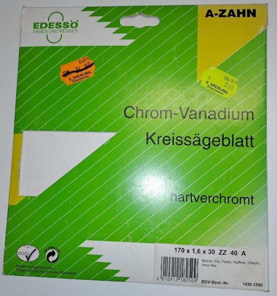 EDESSÖ C-V Kreissägeblatt hartverchromt 170x1,6x30; 40 Zähne