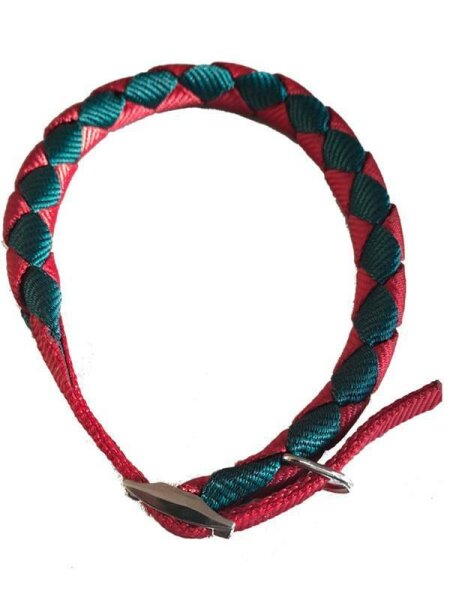 Hunde-Halsband mit Schnalle rot/grün geflochten Länge 70cm Ø18cm, Halsweite von 53-60cm