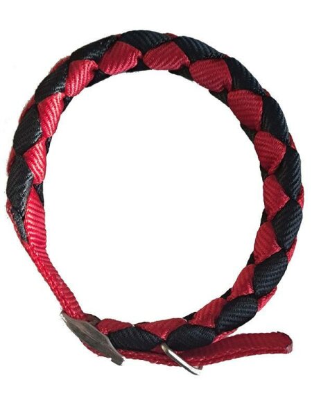 Hunde-Halsband mit Schnalle rot/schwarz geflochten Länge 50cm Ø18cm, Halsweite von 37-43cm