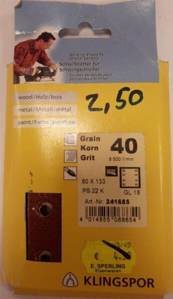 Klingspor Schleifpapier K40 GL18 8 GATEN GL18
