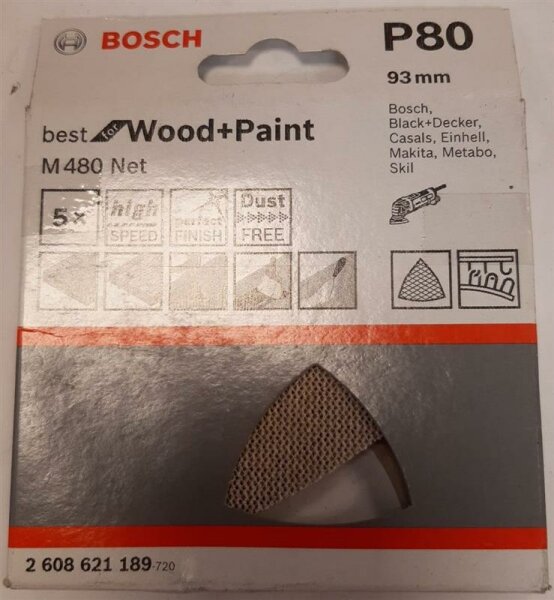 Bosch Professional 5 Stück Schleifdreieck M480 Best for Wood and Paint (Holz und Farbe, Körnung P80, Zubehör Deltaschleifer)