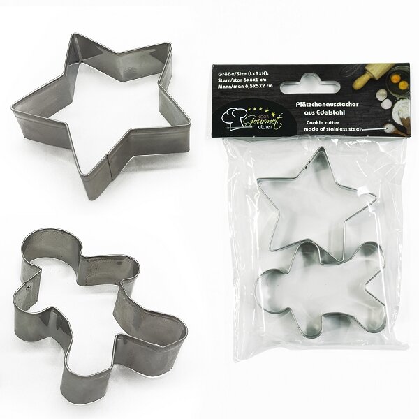 Plätzchenausstecher Edelstahl 2fach sort. (Stern 6x2cm, Lebkuchenmann 6,5x5x2cm)