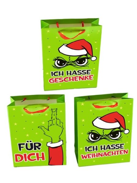 Geschenktüte Weihnachten "Festtags-Muffel" 27x21x10,5cm, 3f.sort.