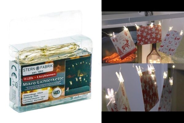 LED-Mikro-Lichterkette 15er "Wäscheklammern" Basics inkl. 8 Acrylklammern