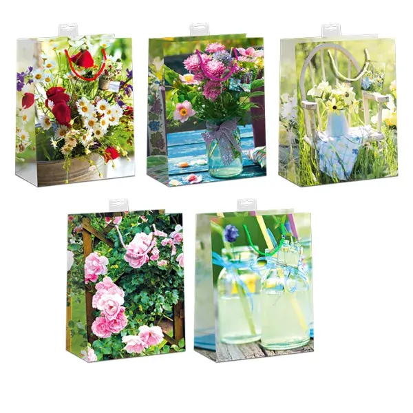 Geschenktüte mittel 18x23x10cm versch. Motive "ländliche Blumen"