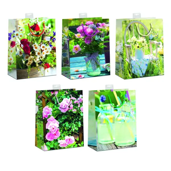 Geschenktüte groß 26x32x12cm versch. Motive "ländliche Blumen"
