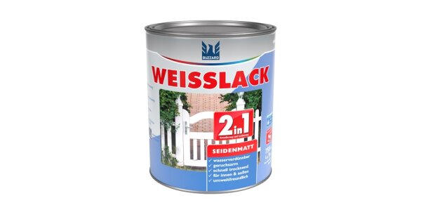 Seidenmatt-Weißlack 2in1 hochgradig Weiß wasserbasiert 750ml