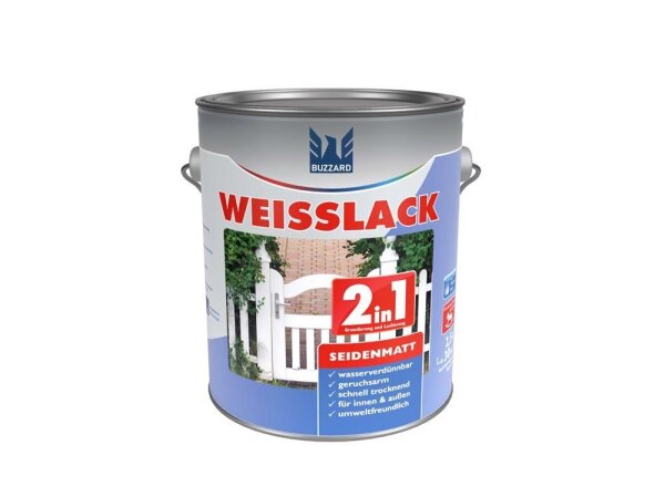 2in1 Seidenmatt-Weißlack hochgradig Weiß wasserbasiert 2,5 Liter