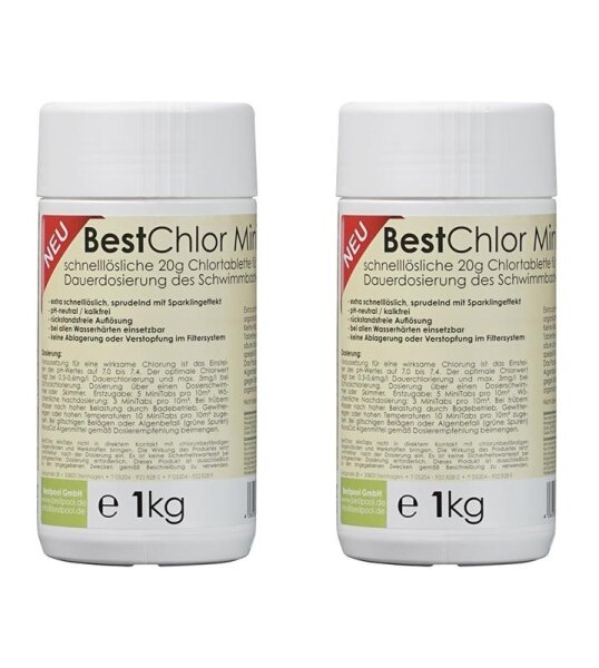 2xBestChlor MiniTabs 56% Aktivchlorgehalt 20g Tablette 1kg Dose Bestpool 123701