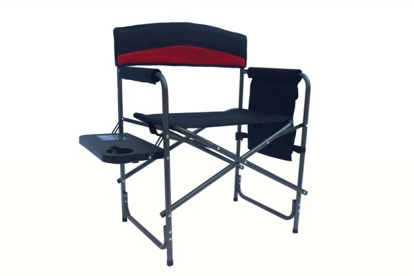 Comfort Camping Sessel XXL, extra breit m. Seitentisch schwarz-rot