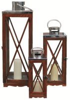 Laterne groß silber, braun Holz/Edelstahl...