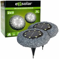 LED Solar Bodenstrahler 2er, grauer Kunststein Kaltweiß