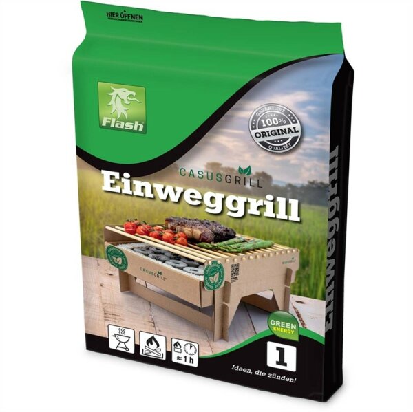 Einweggrill CASUSGRILL Öko-Grill aus 100% natürlichen Materialien, Rost aus Bambus