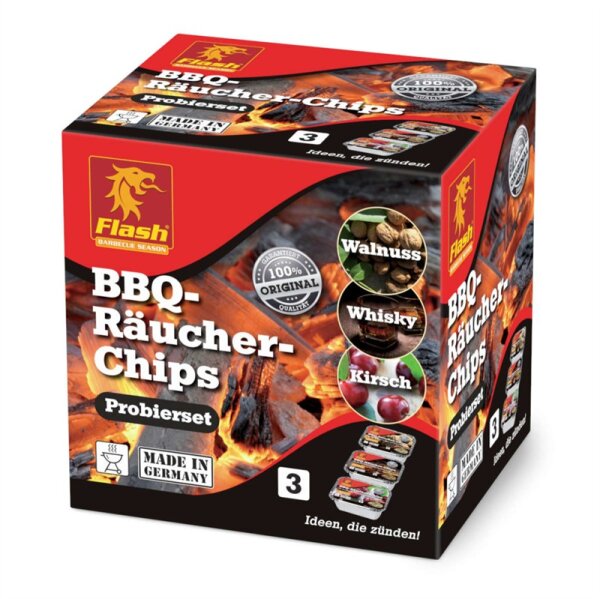 BBQ-Räucher-Chips 3er Pack Whisky,Kirsche,Walnuss Räucherspäne FLASH
