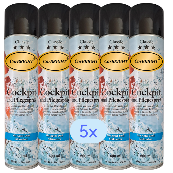 CarBRIGHT Cockpitspray/Pflegespray Apfel 5x600ml / 5er Set