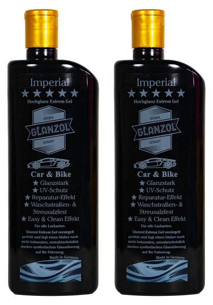 2 x GLANZOL Imperial Hochglanz Gel Cars & Bikes 500ml Autopolitur