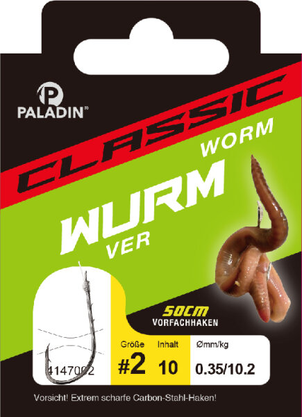 Classic Wurmhaken gebunden gunsmoke Größe 2 10er PALADIN