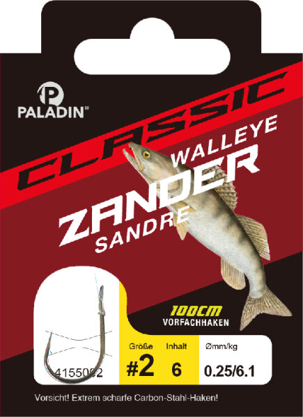 Classic Zanderhaken gebunden gunsmoke 100cm Größe 1 6er PALADIN
