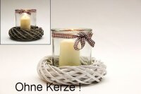Windlicht 10x10cm Glas klar, auf Weidenkranz, 2 Farben...
