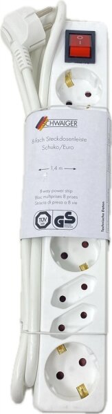 Steckdosenleiste 8-fach mit Schalter weiß 1,4m