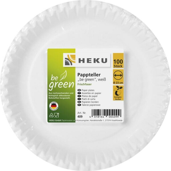 Pappteller 100er 23cm weiß Frischfaser 220g/m² be green