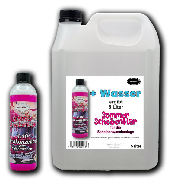 CarBRIGHT Scheibenreiniger 1:10 Ultrakonzentrat Sommer 500ml mit 5L Leerkanister zum selber mischen