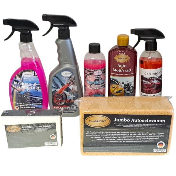 CarBRIGHT 7tlg. Autopflege-Komplett-Set für Innen- & Außenreinigung